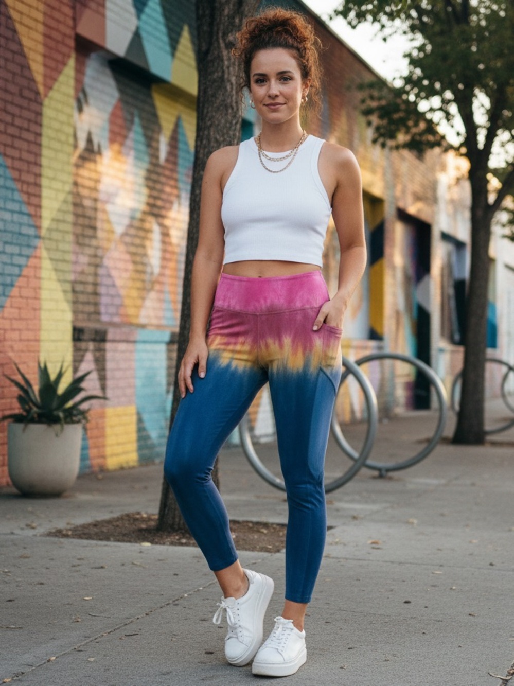 Chaser Tie-Dye Mesh Panel Leggings Athletic Yoga Workout Pink Blue Pants Small